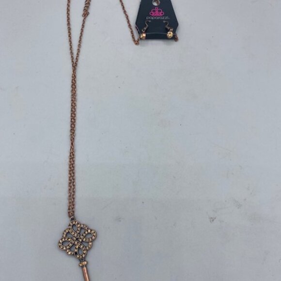 Paparazzi Unlocked Copper Necklace W/Matching Earrings - Picture 2 of 3